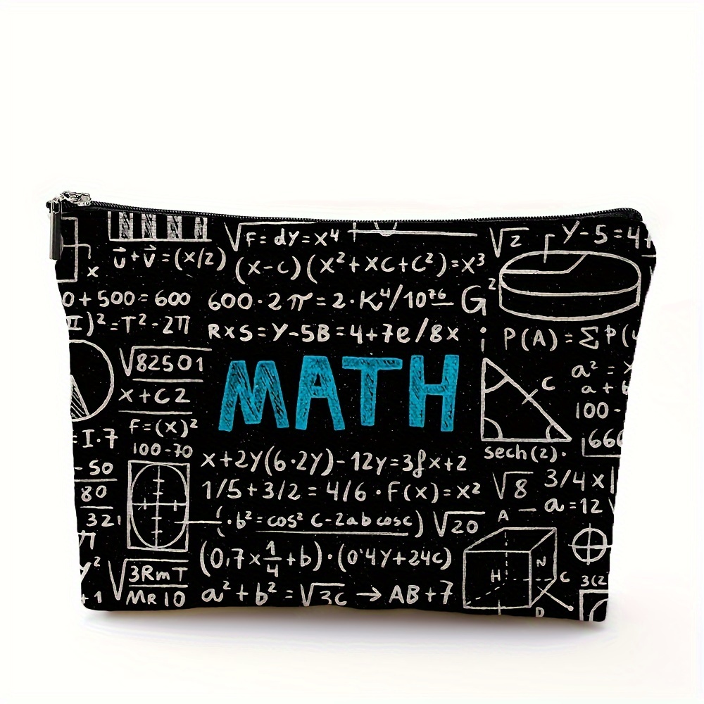 

1pc Toiletry Bag Purse, Math Symbols Enthusiasts Funny Linen Cosmetic Bag For Women, Zipper Travel Makeup Bag Gift For Mathematics Teacher Student