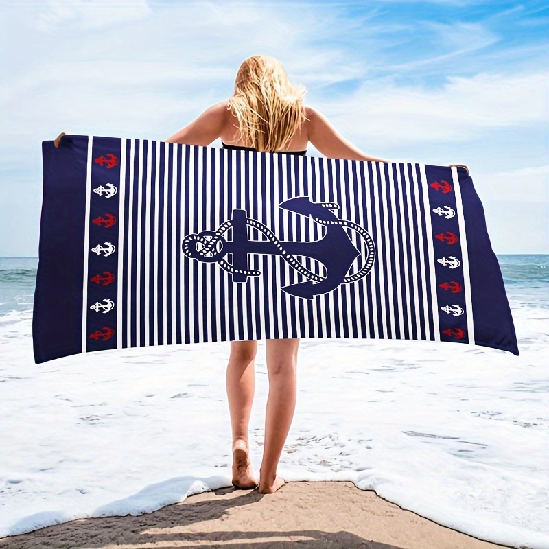 

1pc Anchor Print Beach Towel, Microfiber Printed Beach Blanket, For Beach, Travel, Camping, Bathroom Accessories