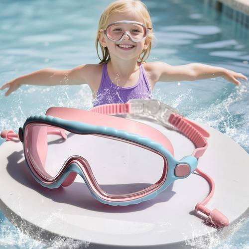 kids swimming goggles with anti fog lens integrated earplugs waterproof leak proof large frame pink with blue accents 3 14 pool training holiday gift christmas thanksgiving swimming goggles waterproof goggles vibrant kids gear userfriendly sports beginner swimmers