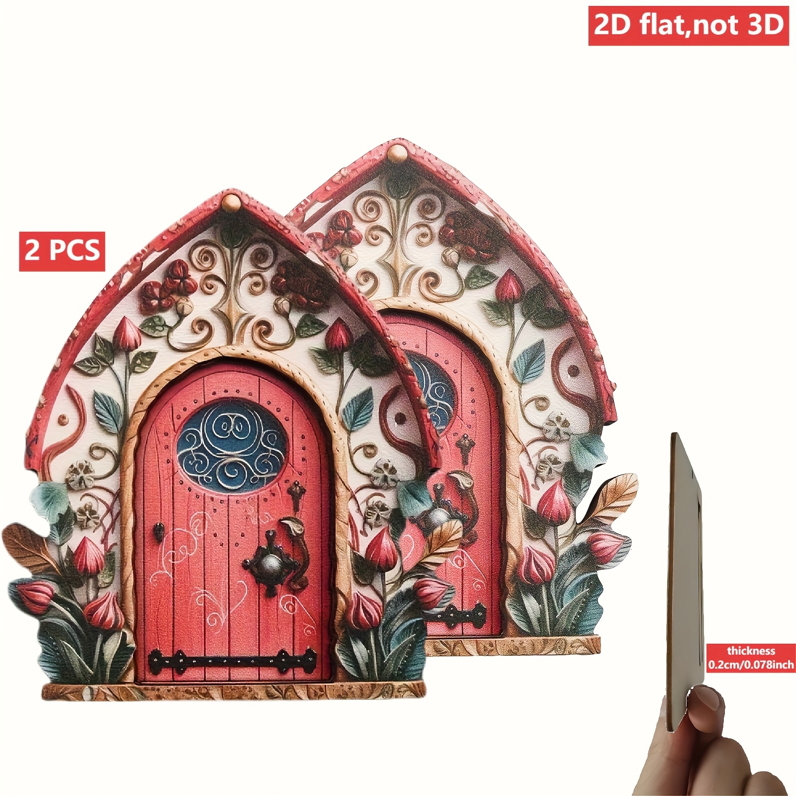 TEMU Ensemble de 2 portes d'elfe et de fée en bois à surface plate 2D. Mini porte d'elfe 2D. Petite porte en bois, , et . Décoration d'arbre. Ajouts