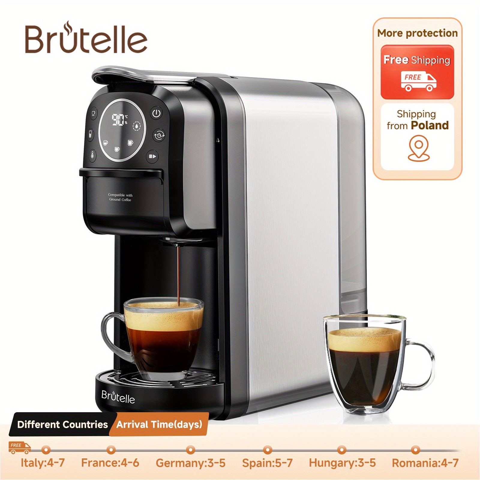 Brutelle 3-in-1 capsulekoffiemachine met een verwijderbaar waterreservoir van 700 ml