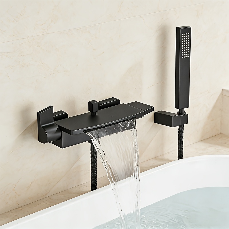 Matte Black Bathtub Faucet With Handheld Shower, Mixer Tap For Waterfall Effect, Suitable For Hot Or Cold Water, Made Of Brass. For Shower Use For Shower Use