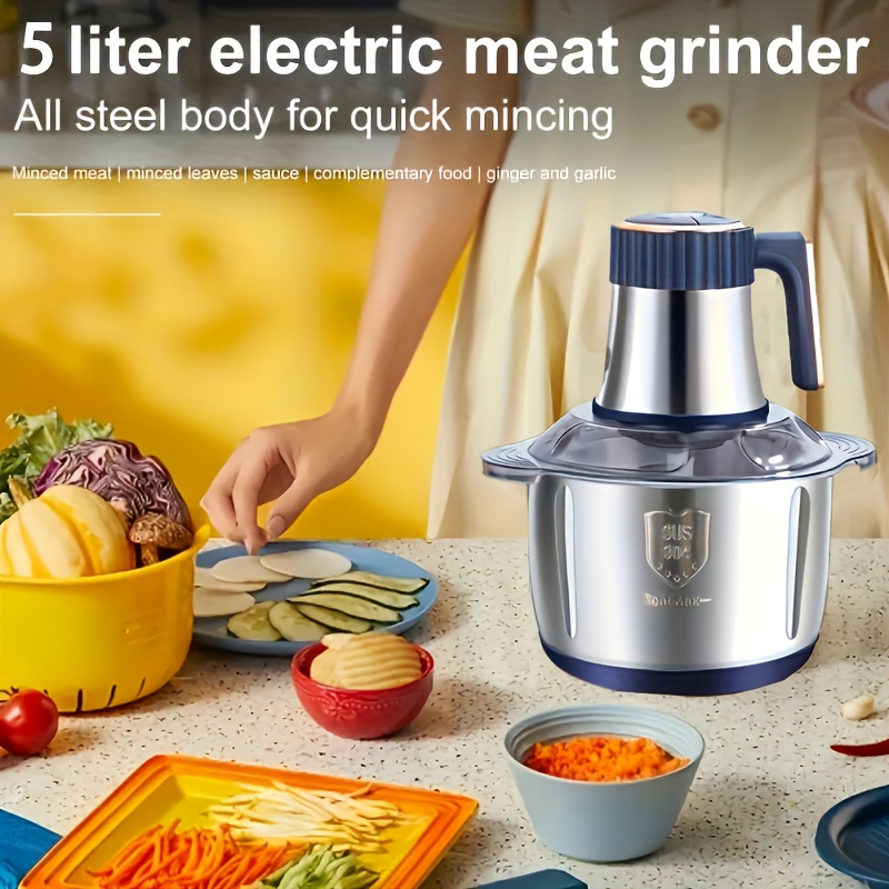 Graisseur électrique en acier inoxydable de grande capacité avec hachoir alimentaire - 5000 tr/min, 220V-240V, prise standard européenne, parfait pour la cuisine, la viande, les légumes, les oignons, l'ail, les salades, les fruits, les noix, le graisseur de viande de cuisine | Moulin en acier inoxydable | Hachoir alimentaire durable, broyeur de viande pour la maison