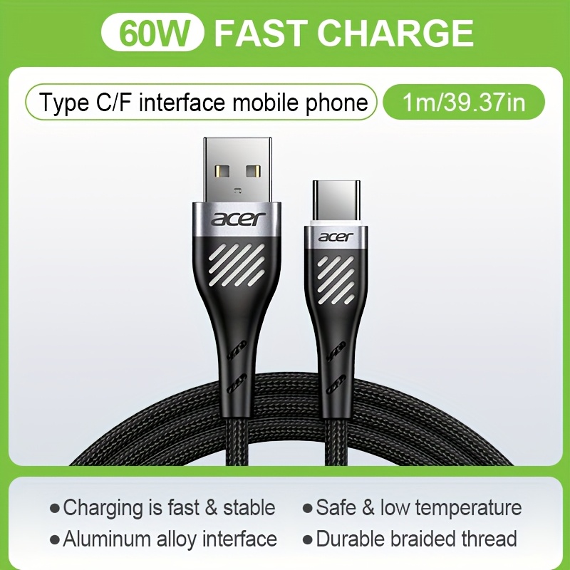 Acer Usb C Cable, Fast Charging Type-c Cable, Nylon Braided Charger Cord With Tin-plated , Sync Data & Charge Simultaneously, Durable Anti-bending For Iphone 17/16/15 Series, Smartphone/laptop & More