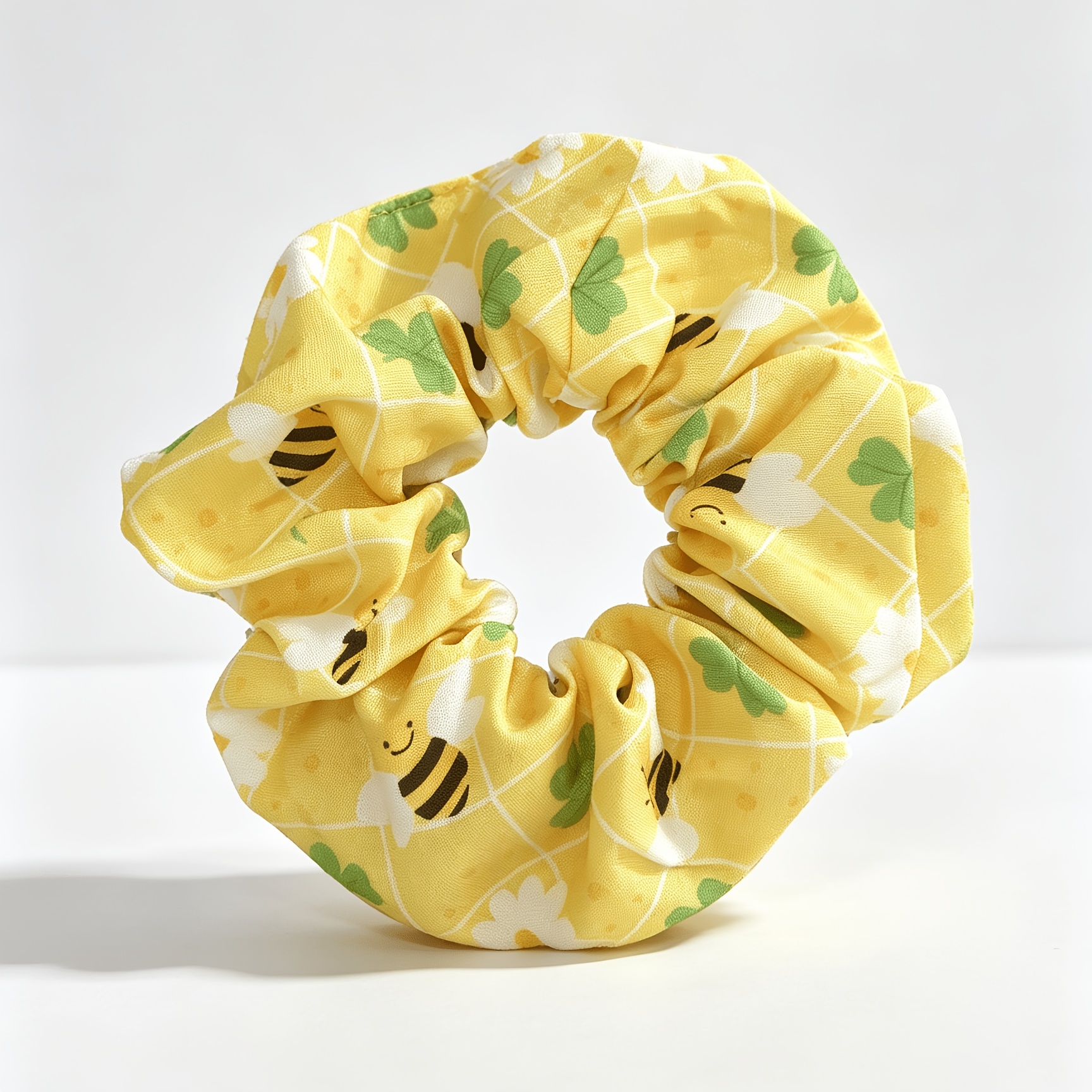 TEMU 1pc Of Women's Hair Accessory Hair Tie With Bee And Flower Pattern, Yellow Animal And , Fashionable, Cute, Suitable For Daily Wear, For Tying