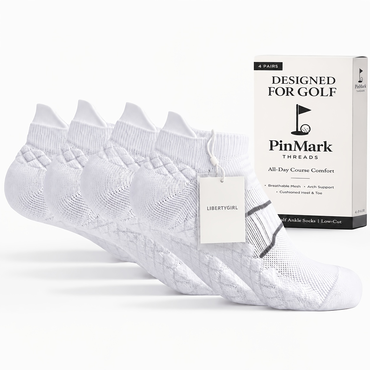 TEMU Men's Golf Cushioned Ankle Socks 4-pack, Moisture Wicking& Blister Resistant, Breathable Athletic Low Cut Socks For