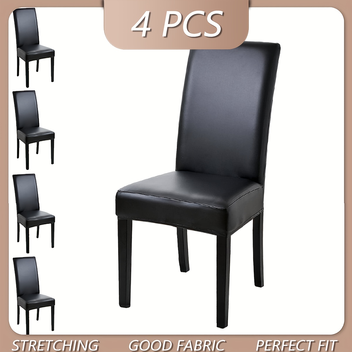 4/6pcs Solid Color Elastic Pu Chair Cover, Suitable For Chair Decoration