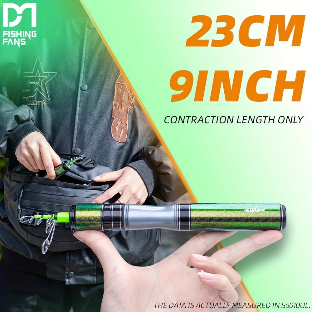   ultra lightweight 1 8m 5 9ft ul carbon fiber telescopic travel fishing rod super short mini foldable design 30cm green for spin casting bait fishing adult use 0