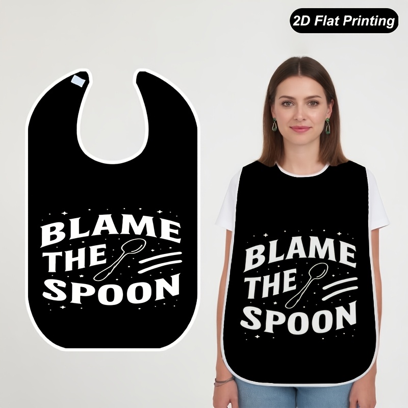 TEMU 1pc 2d Flat Christmas Spoon Printed Bibs Fashionable Adult And Elderly Crumb Catcher For ,fun Pattern,stylish Bib,durable Construction,easy To
