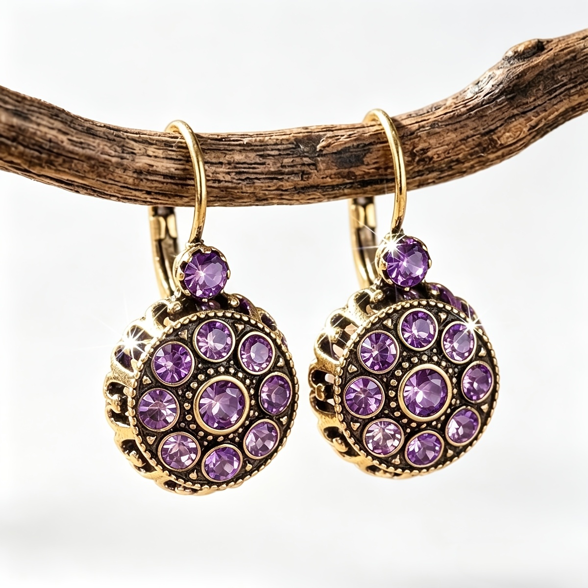 Women's Retro Court Style Multi-Layer Purple Glass Geometric Earrings