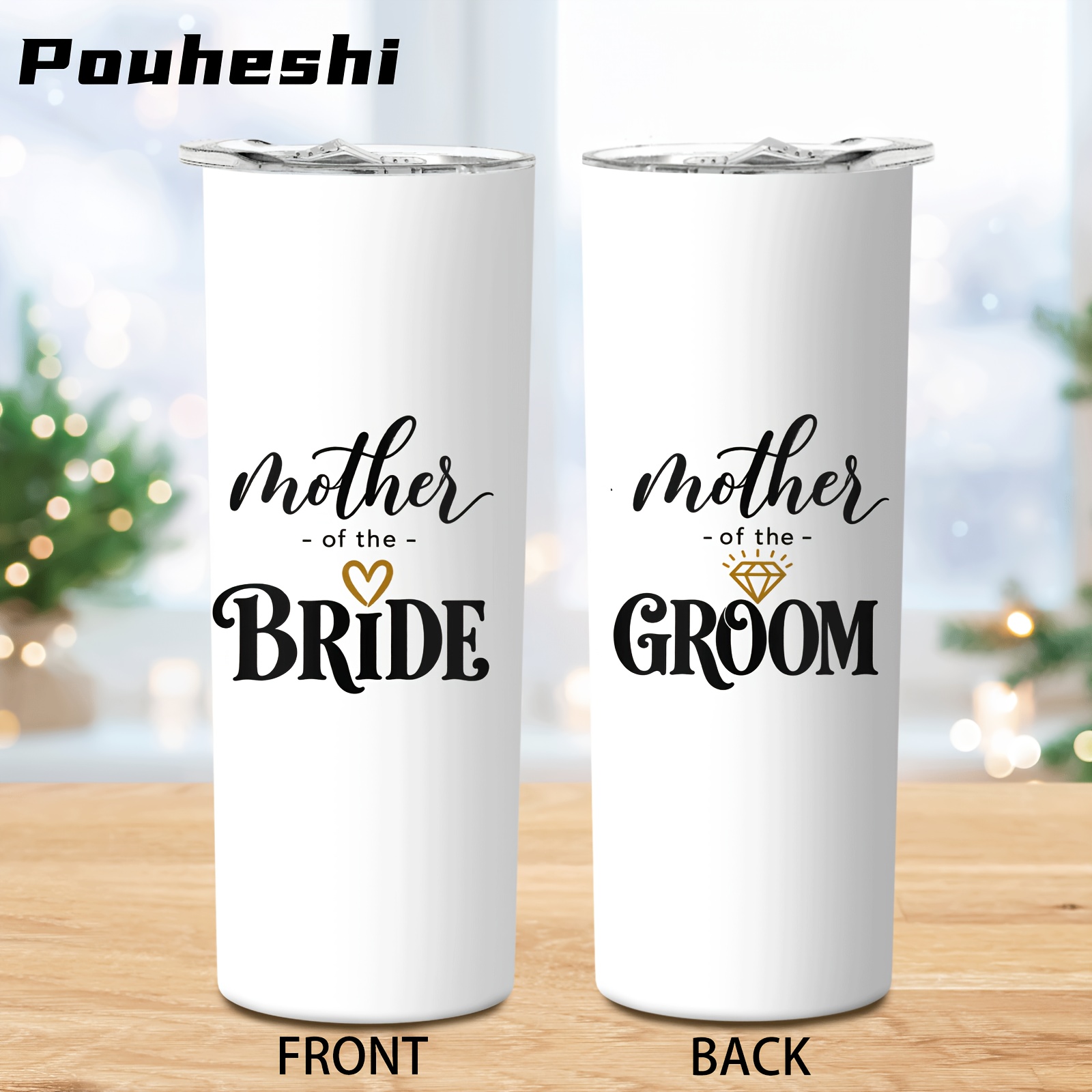 TEMU 20oz 1pc Mother Of The Bride Tumbler Diamond Elegant Stainless Steel Insulated Skinny Cup With Lid, Vacuum Double Wall Travel Mug For Wedding