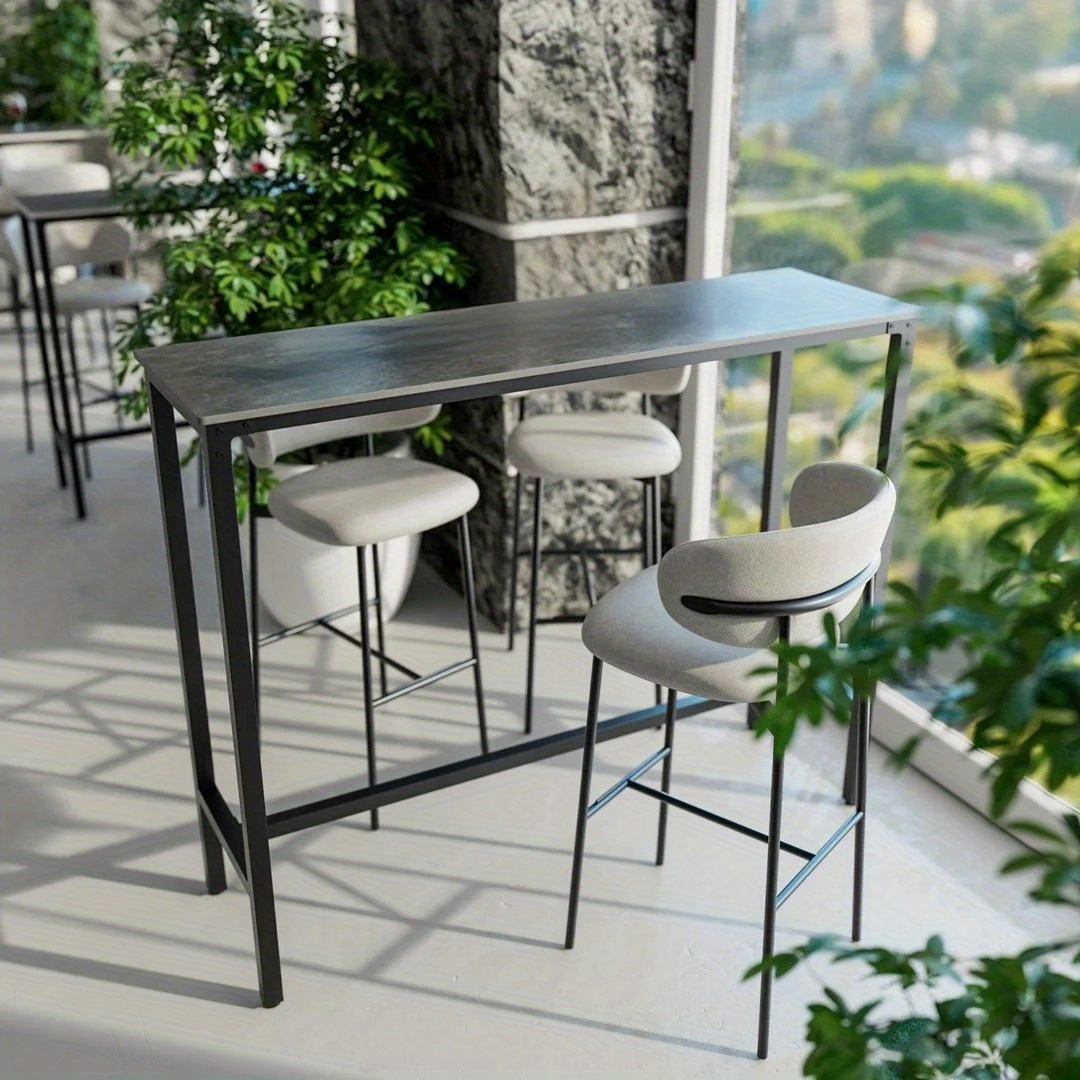 AESOME Counter Height Table Rectangle Sintered Stone Tabletop 47.2in Narrow Long Kitchen Dining Table 41.4in High Top Table Living Room Furniture, Sturdy Metal Frame