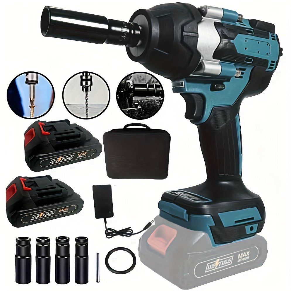 Image of 800nm High Torque Cordless Electric Impact Wrench Set - Brushless Motor, Includes 1 X 21v Lithium Batteries & Us Plug Charger, Perfect For Installation, Automotive Repair & Power Tool Tasks