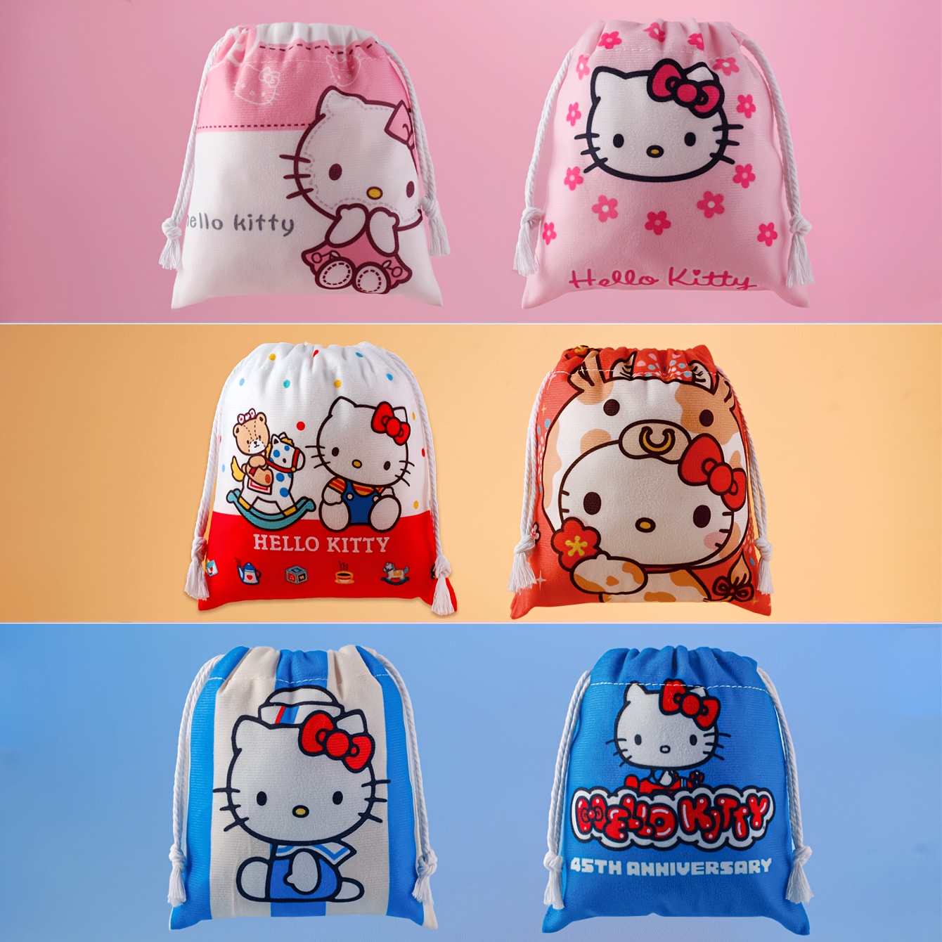 

2pcs/10pcs Hello Kitty Drawstring Bag, Lightweight And Portable Cosmetics And Gift Storage Bag, Birthday Party Gift Bag Portable