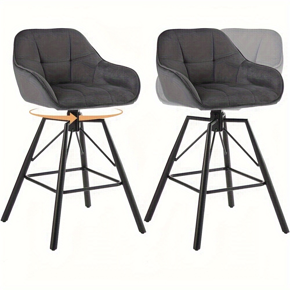 2pcs Bar Stool 360 Degree Swivel Bar Stool With Backrest Counter Stool With Backrest Footrest Swivelling Upholstered Velvet Metal