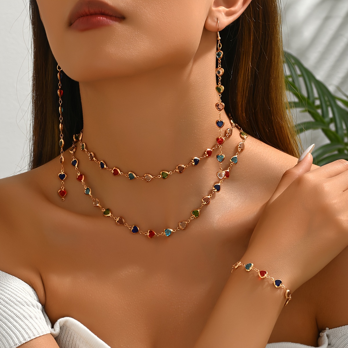 Heart-Shaped Candy Colored Beads Jewelry Set