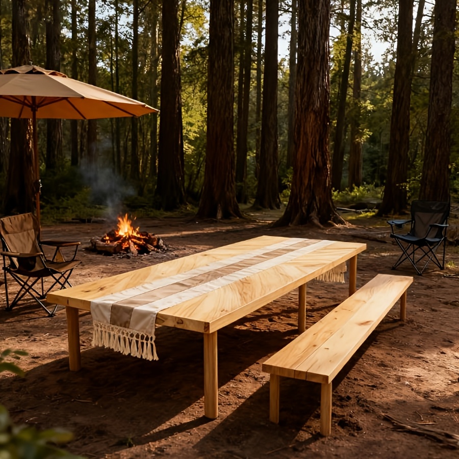 Portable Bohemian Style Low Picnic Table | Foldable Beach and Outdoor Table with Tablecloth, Pine Wood, Suitable for Beach, Camping, Outdoor Gatherings, Backyard Use, Size: 59.8*29.9*16.9 inches