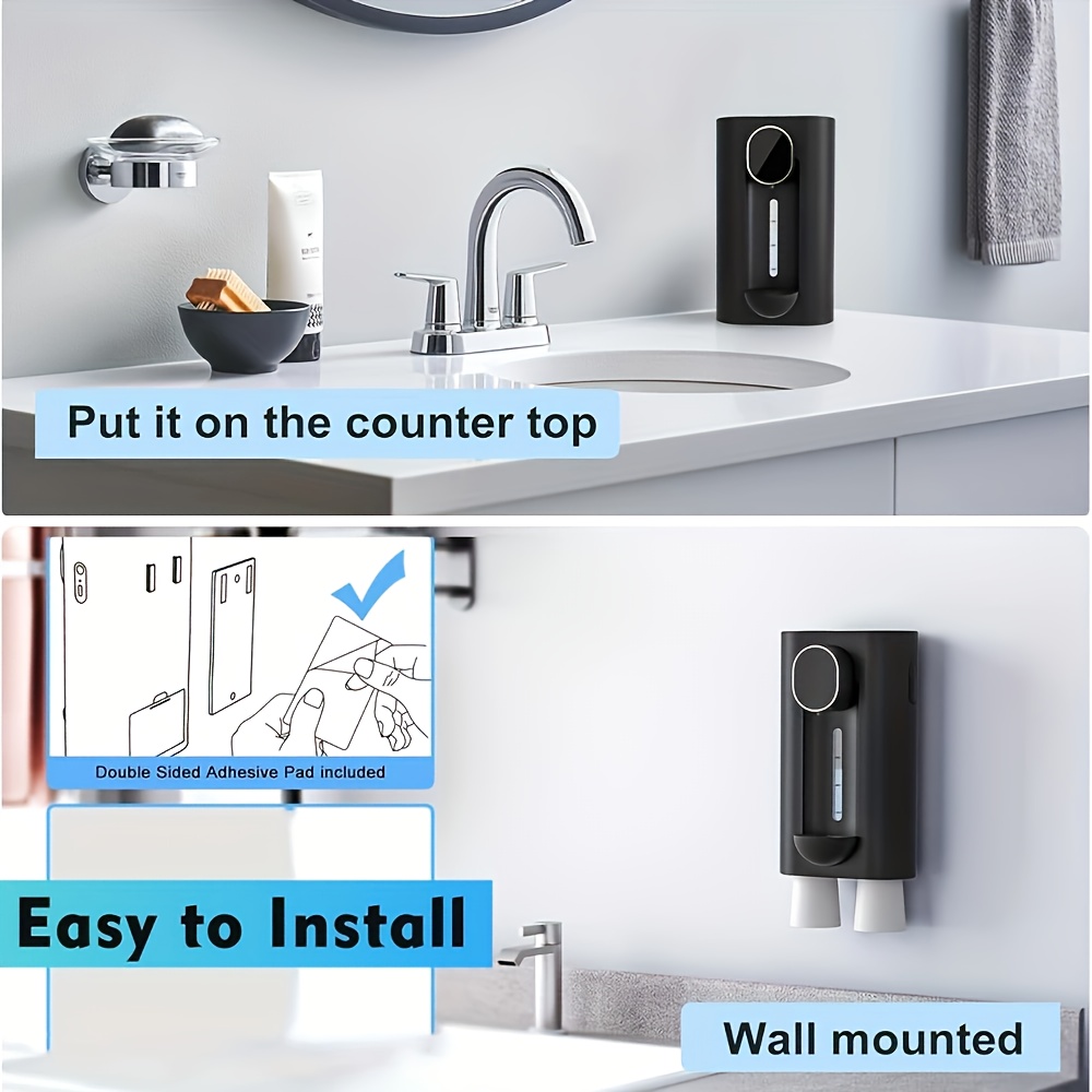 Automatic Sensing Mouthwash Dispenser, Smart Electric Mouthwash Dispenser, Wall-mounted without Drilling, USB Rechargeable, with Display, Personal Care, Oral Cleaning Liquid Automatic Dispenser, Remaining Water Tank Capacity Visible, 3-speed Output Adjustable, Large Capacity, with 2 Mouthwash Cups, Bathroom Supplies