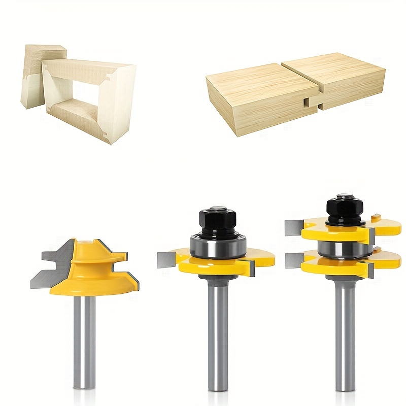 

3 Pcs, Woodworking Router Bit Set - 1/4-inch Shank, T-shaped 45-degree Cutter For Dovetail And Finger