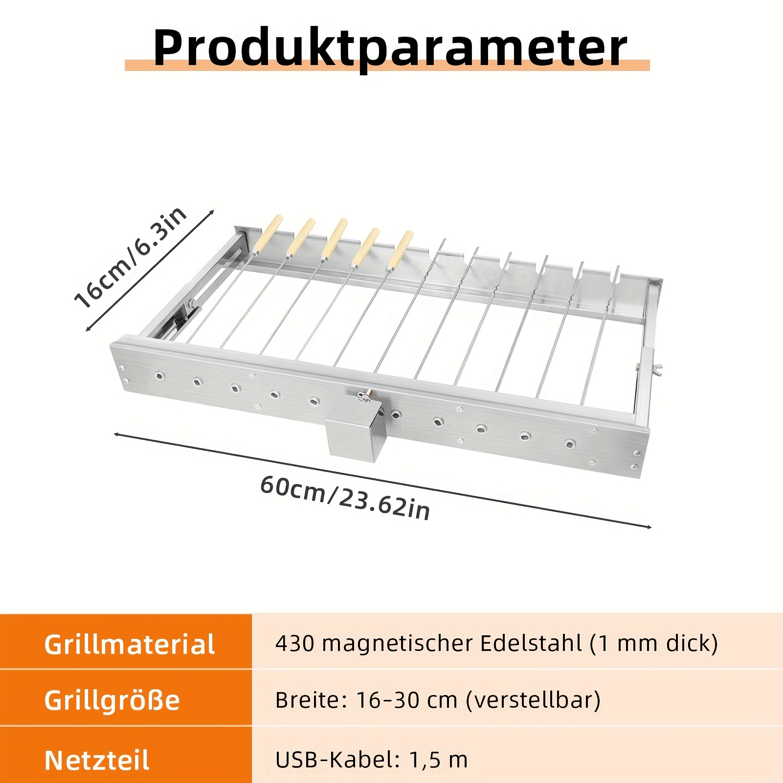 Image of Automatic Grill With 12/16 Skewers, Grill, 60/80 Cm Stainless Steel, Easy To Transport, , Sturdy And Durable, Perfect For Garden Activities