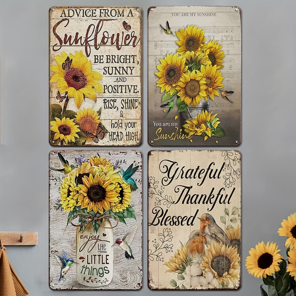 

Sunflower Decor Retro Wall Decor 4pcs Tin Signs, 12x8 Inches Sunflower Kitchen Decor And Accessories Sunflower Wall Decor Inspirational Wall Art For Home Bedroom Kitchen Bathroom