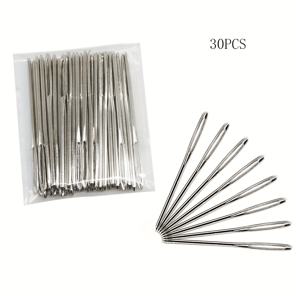 Image of 30pcs Silvery 2.36-inch Large Eye Blunt Tip Hand Sewing Needles, Leather Needle Embroidery Thread Needles, Stainless Steel Yarn Knitting Needles