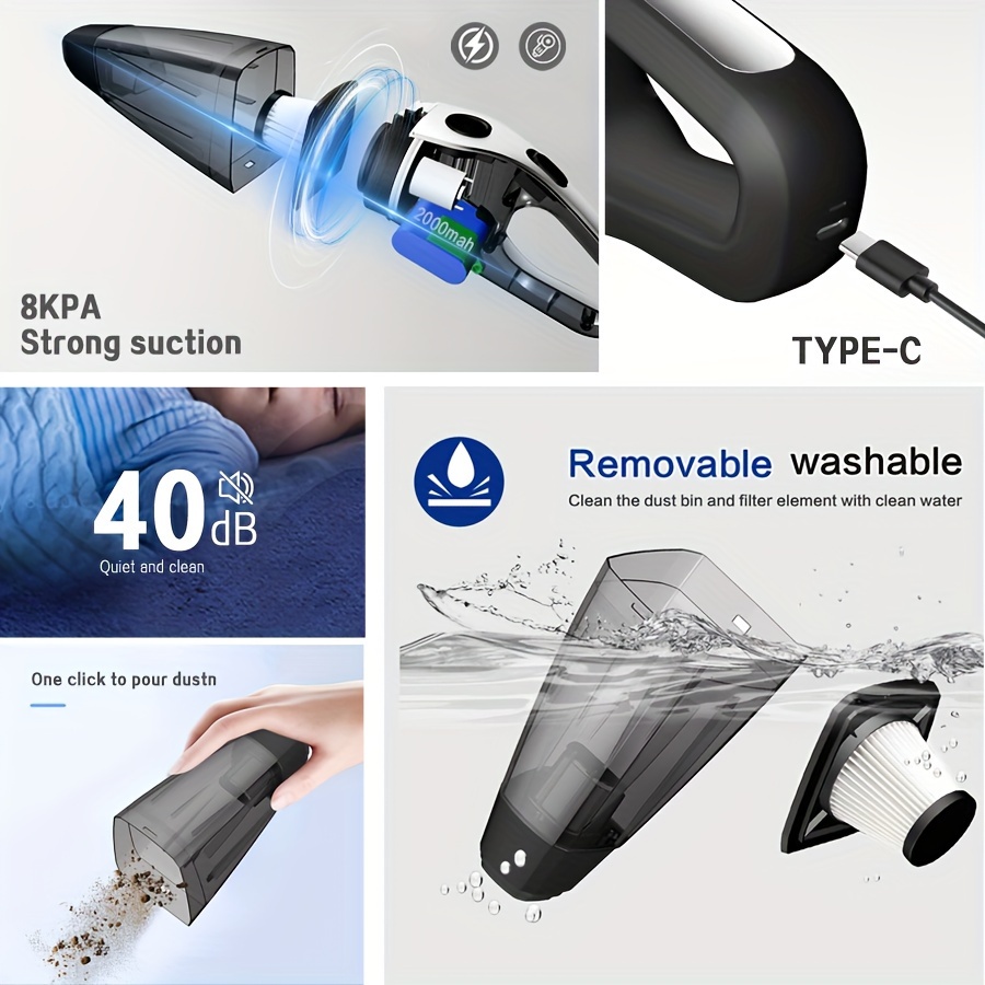 portable vacuum cleaner for home and car use handheld with powerful suction usb rechargeable mini cleaning vacuum   with   accessories suitable for cars   etc crevice tool 2000mah 2 44w 40dps details 10