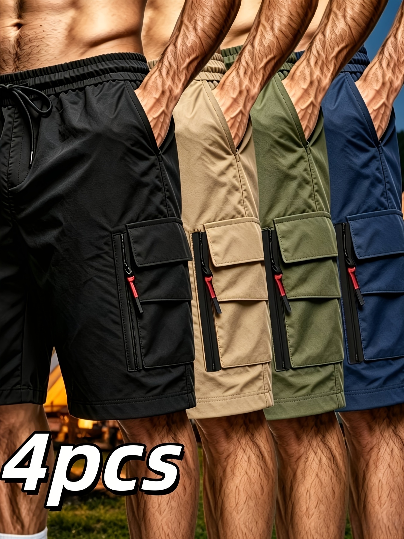 mens 4pcs quick dry cargo shorts high quality multi pocket outdoor shorts elastic waist utility shorts for hiking camping daily wear lightweight breathable fabric