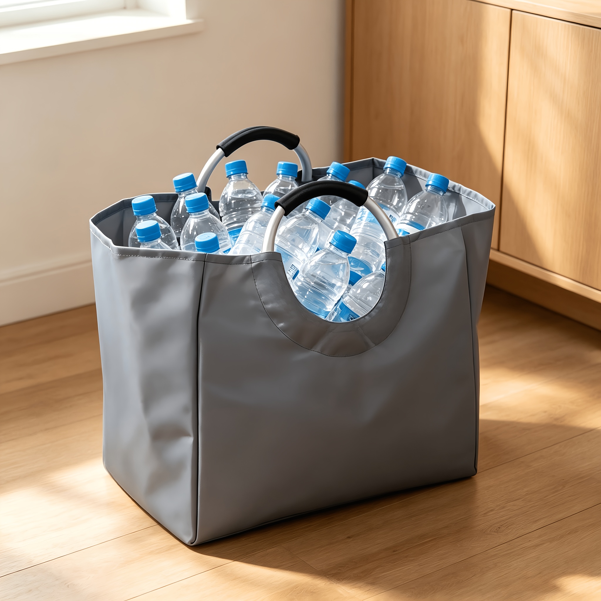TEMU A Household Collection Bin With 2 Eva Sponge Soft Handles, 600d Durable, Deposit Bottle Storage Bag, Large Capacity Supermarket Glass Plastic