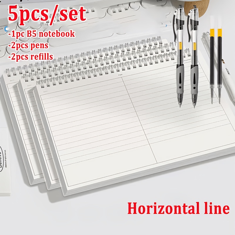TEMU A B5-sized Flip-open Spiral Notebook + 2 Refills + 2 Replacement Refills - Thickened Paper With Index Pages, Matte Cover, Lined Interior Pages.