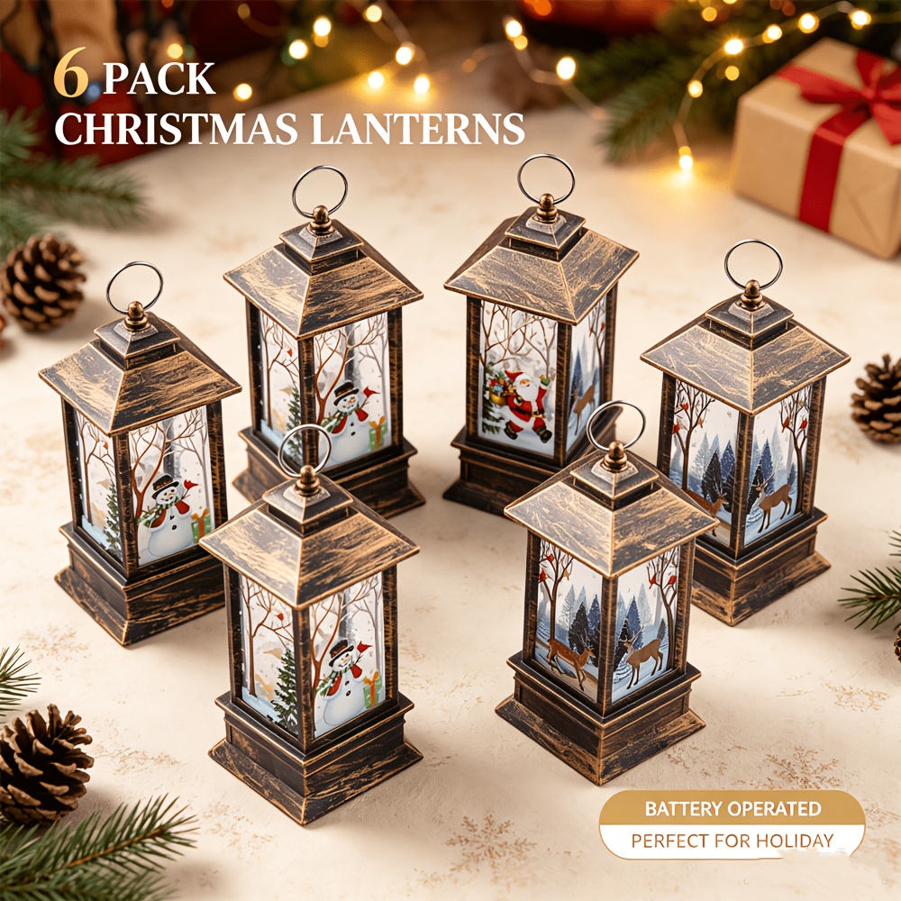 TEMU 6pcs/set Christmas Atmosphere Desk Light, Vintage Christmas Light, Antique Copper Led Tea Light, Small Night Light - Battery Powered, , Santa
