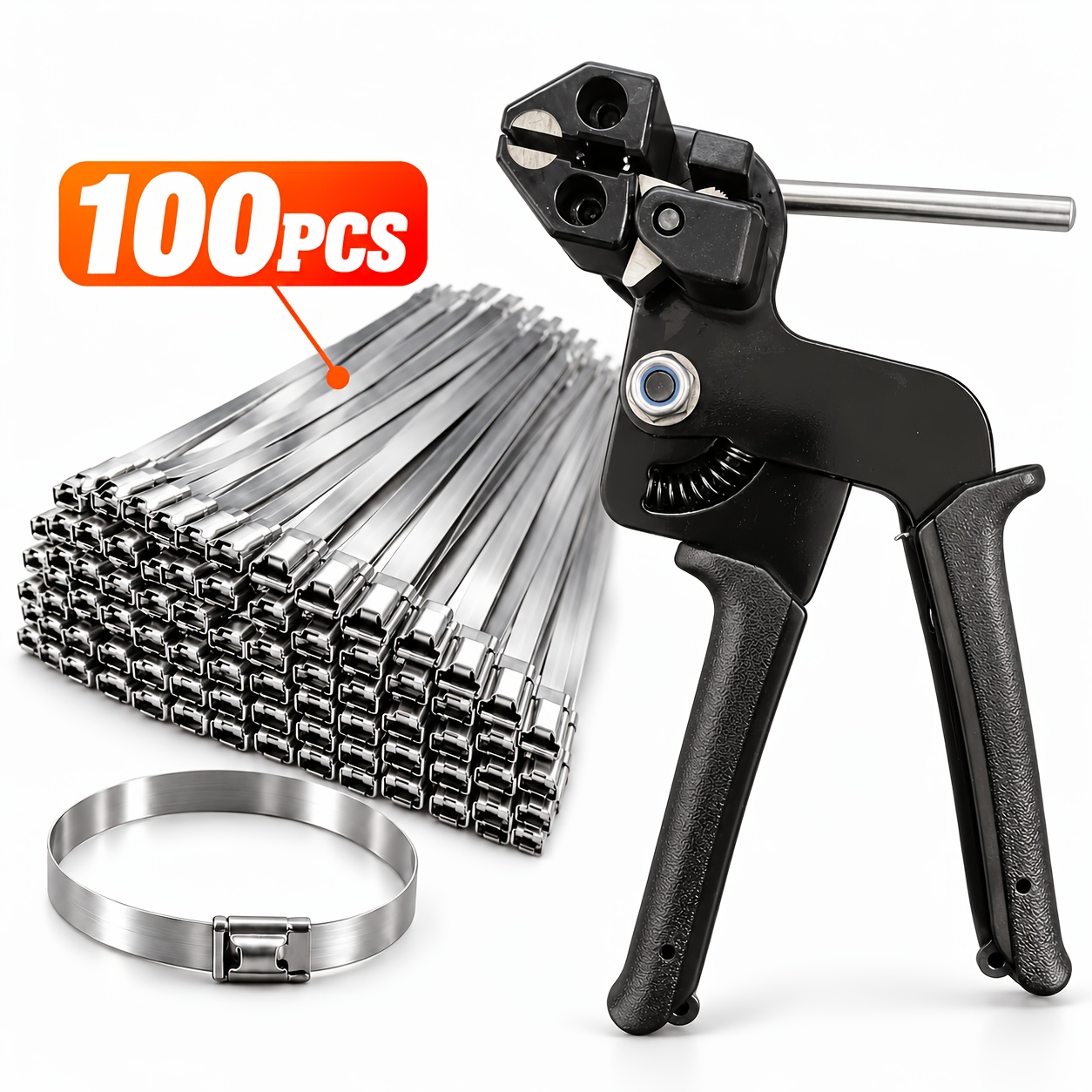 TEMU Stainless Steel Cable Tie Tool Set, Including Stainless Steel Cable Ties, For Automotive, Piping, Cable Management And Outdoor Equipment