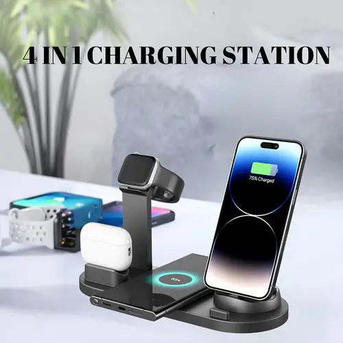 cell phone headset watch charger 4 in 1 wireless charging station cell phone headset watch charged at time without queuing suitable for office home wireless charging without a watch