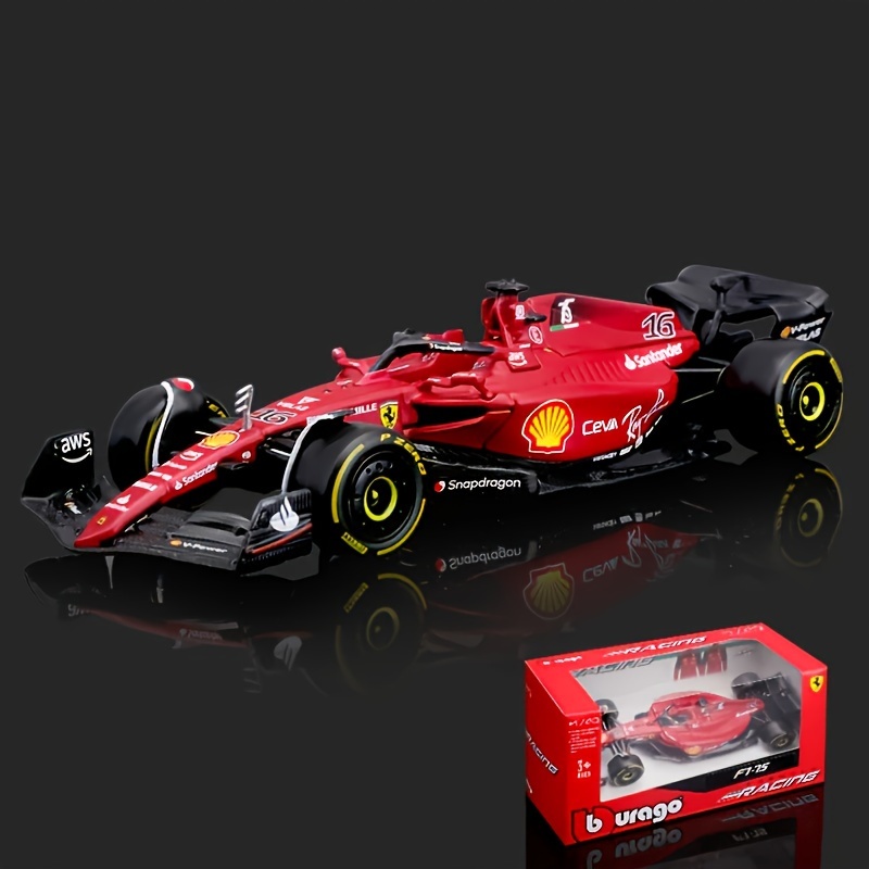1:43 Scale Burago Ferrari F1-75 #16 & #55 Die-Cast Alloy Car Model, Collectible Racing Toy, Weather-Resistant, Wind-Powered, Zinc Alloy, Push-Operation, Model Car Collectibles