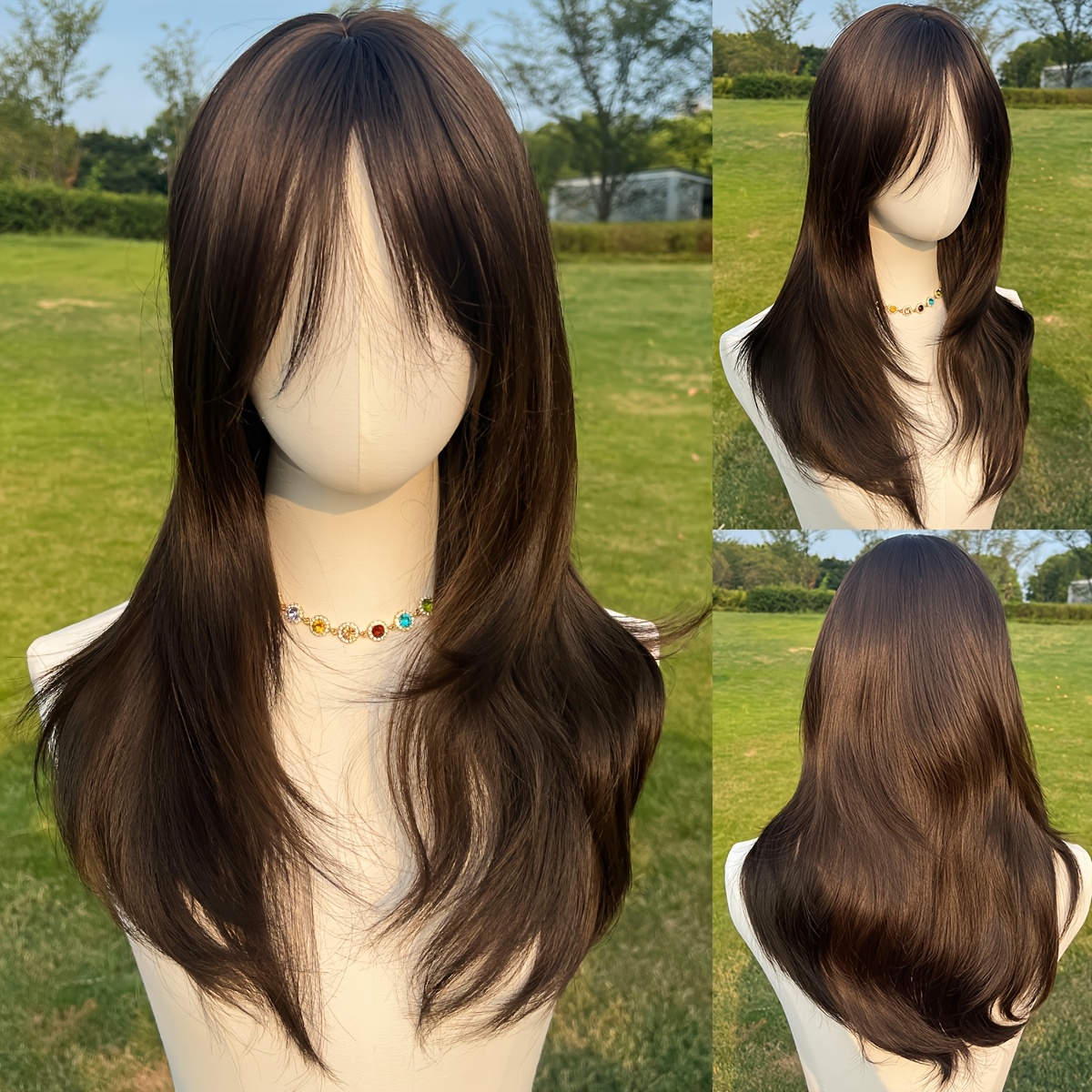 

Natural Straight Black Shoulder Length Synthetic Fiber Wig, Classic And Elegantstyle, Daily Wearing, Easy To Care For, 26 Inches