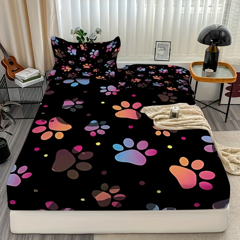 TEMU 3pcs Print Gradient Pattern Fitted Sheet Set, Black Printed Fitted Sheet, Soft And Comfortable, Breathable Skin-friendly, Bedding Mattress