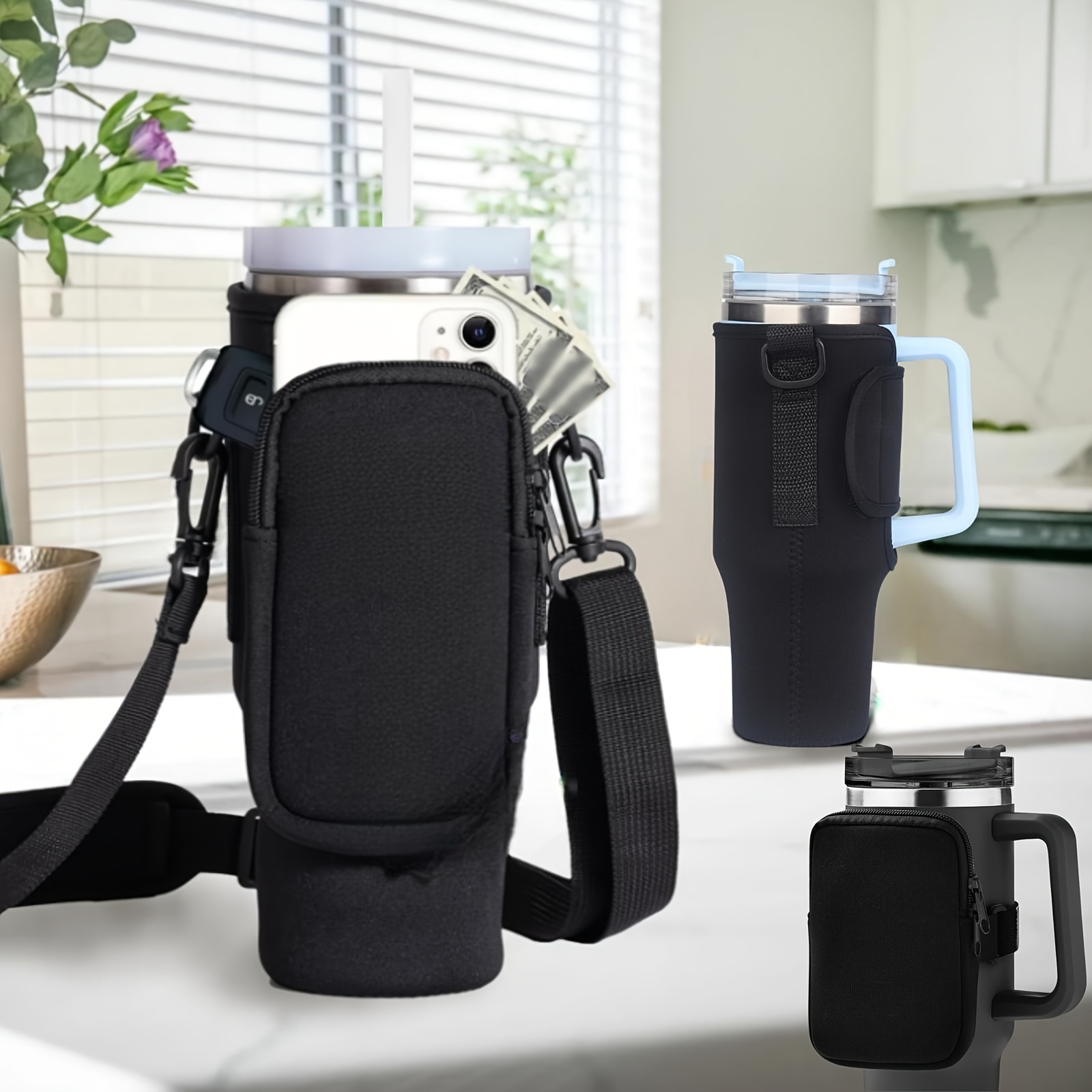 

1pc Water Bottle Carrier Bag, Water Bottle Pouch Fit Tumbler 40oz, Water Bottle Sling With Pocket Adjustable Shoulder Strap
