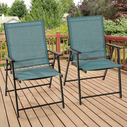 patio folding chairs set of 2 outdoor lawn chairs with metal frame portable dining chairs for porch deck garden backyard camping