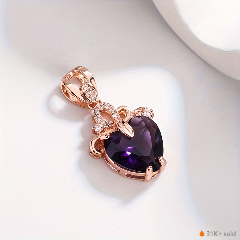 TEMU Heart Shaped Amethyst Pendant Necklace Plated With Colored Gemstone Necklace Love Amethyst Is A For Female