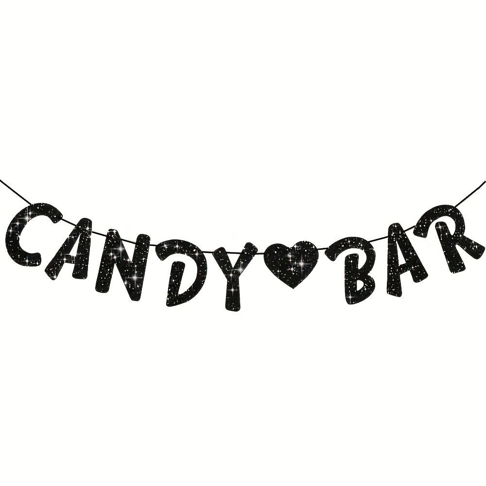 Image of Black Golden Candy Bar Giltter Banner Birthday Drinks Party Bachelorette Party Wedding Gender Party Decorations