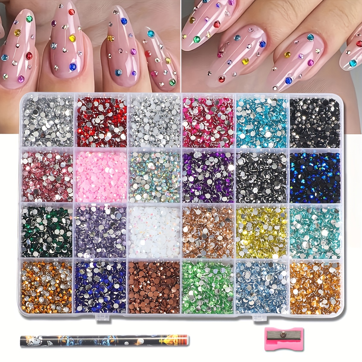 

24 Coloreday Nail Diamond Diy Nail Supplies Resin Nail Jewelry Ab Color Nail Gem Charm Rhinestone Accessories Suitable For Nail Tips, Nail Design Decorative Clothing Mobile Phone Decoration