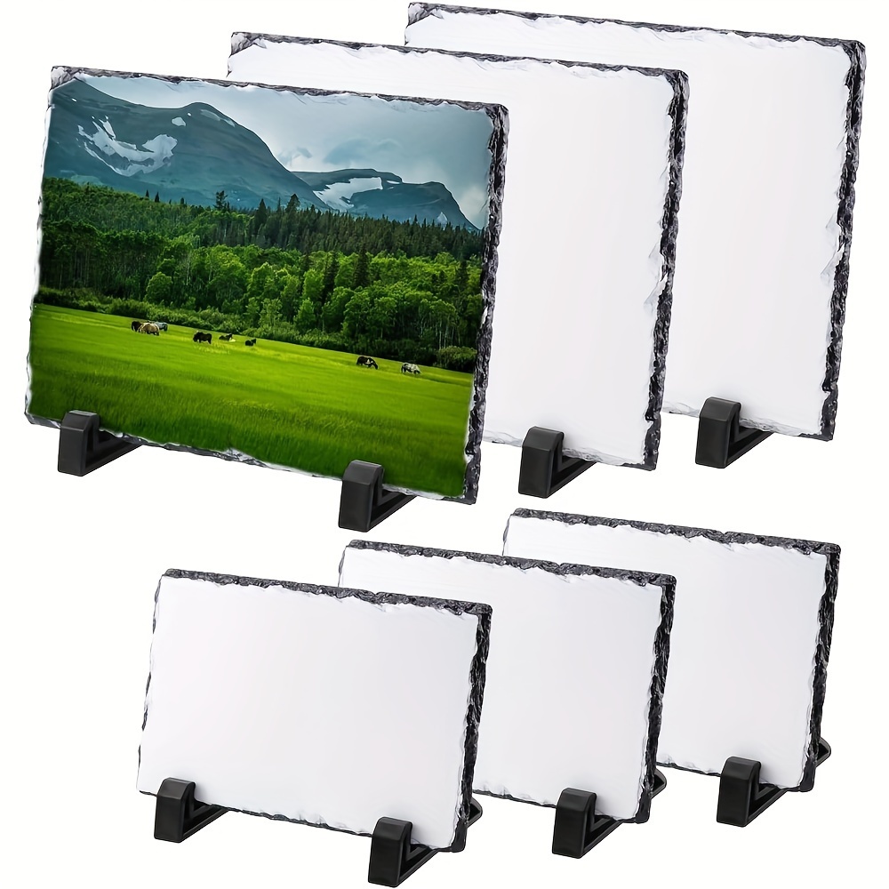Image of 6 Pack Sublimation Slate Blanks Stone Slate Picture Frame Heat Transfer Rock Photo Plaque 6x8 Inch With Display Stand Decoration For Desktop Souvenir Personalized Gift