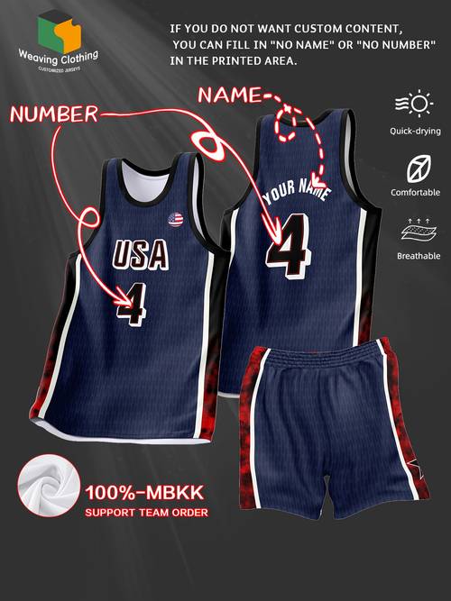 미국에서 제작된 맞춤형 남성 농구 유니폼 세트. 이름과 번호가 특징입니다. 학생 대회, 팀 훈련 및 스포츠 유니폼에 적합한 성인용 유니폼의 새로운 스타일입니다. 편안하고 통기성이 좋으며, 속건성도 뛰어납니다.