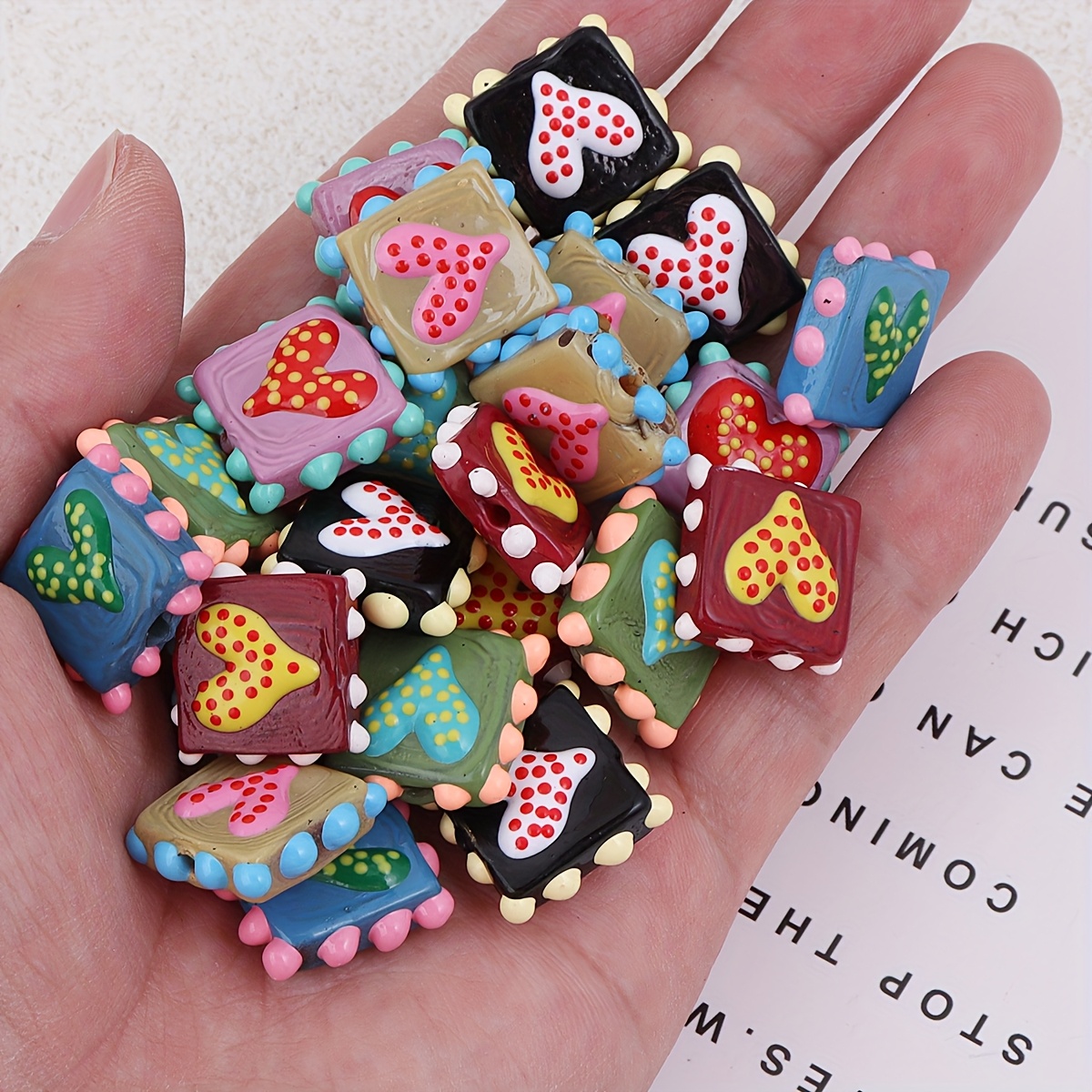 E-shop Polka-Dot-Herz-Glasperlen, 5 Stück, handgefertigte Lampwork-Glasperlen für DIY-Armband Halskettendekoration