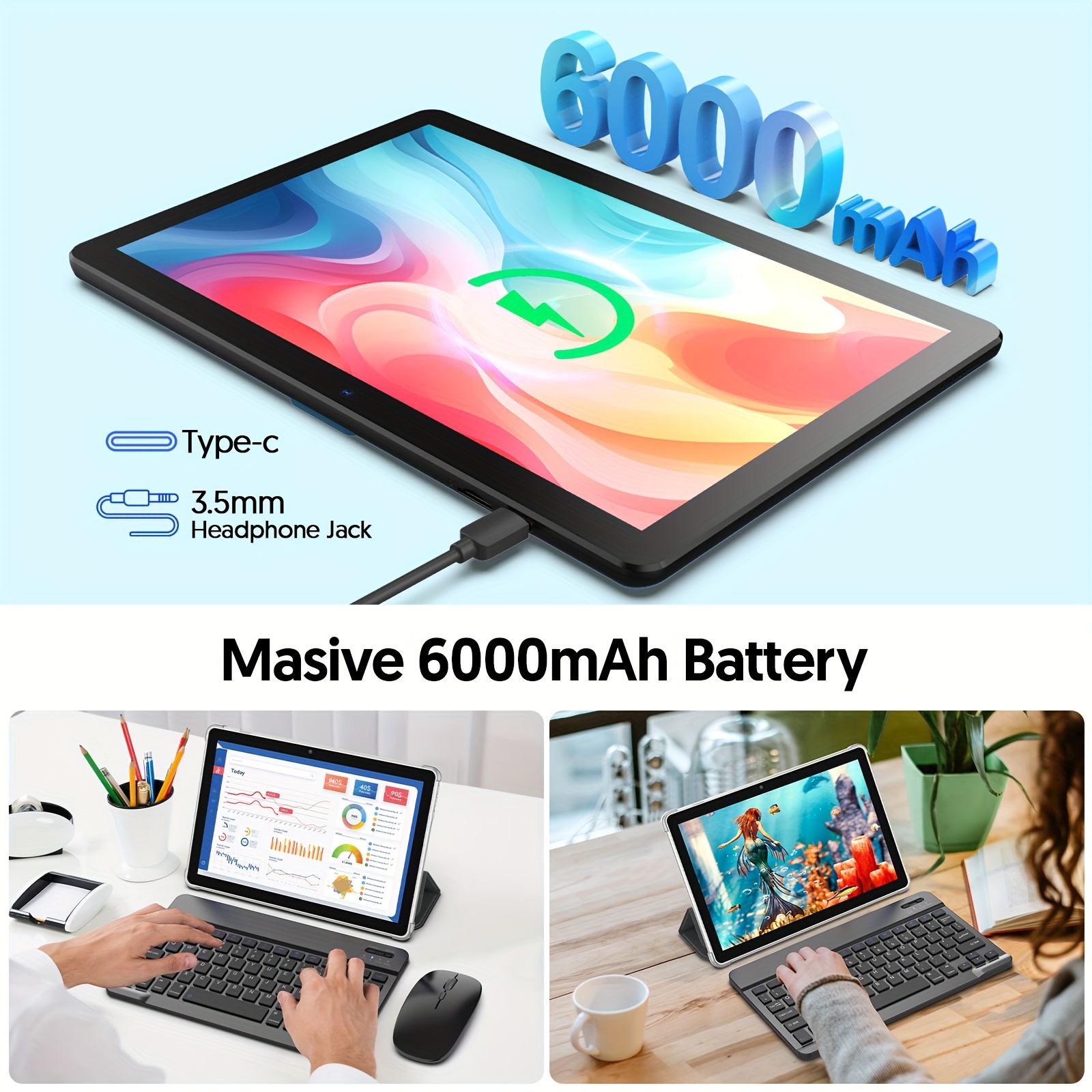 10 Inch Android Tablet, 2024 Latest Android 13 Tablet 7GB (3+4) RAM 64GB ROM, 512TB TF Expansion, 5G Dual Band WIFI6 Tablet, 2MP+8MP Camera, Stylus Without Electricity