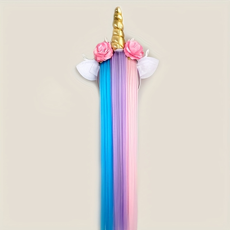 TEMU 1pc Simulated Flower And Plant Golden Unicorn Headband Wig Headband With Cat Ears, Holiday Headband, Party Headpiece, Hair Accessory, Gift,