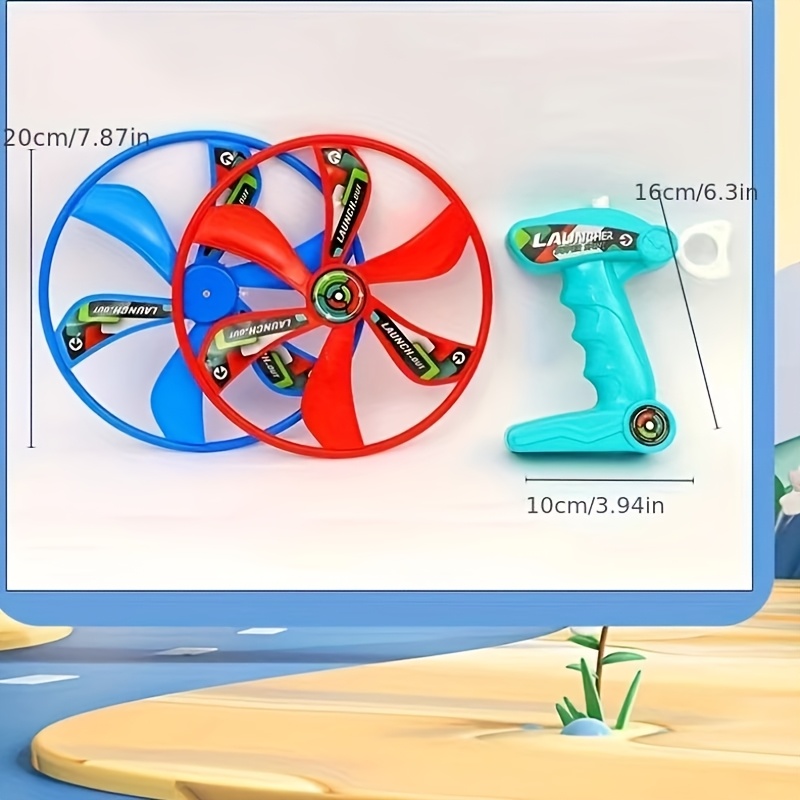 3pcs spinning flying saucer toy set a flight toy with one launcher and two saucers parent child interaction and outdoor play random color Product details 0