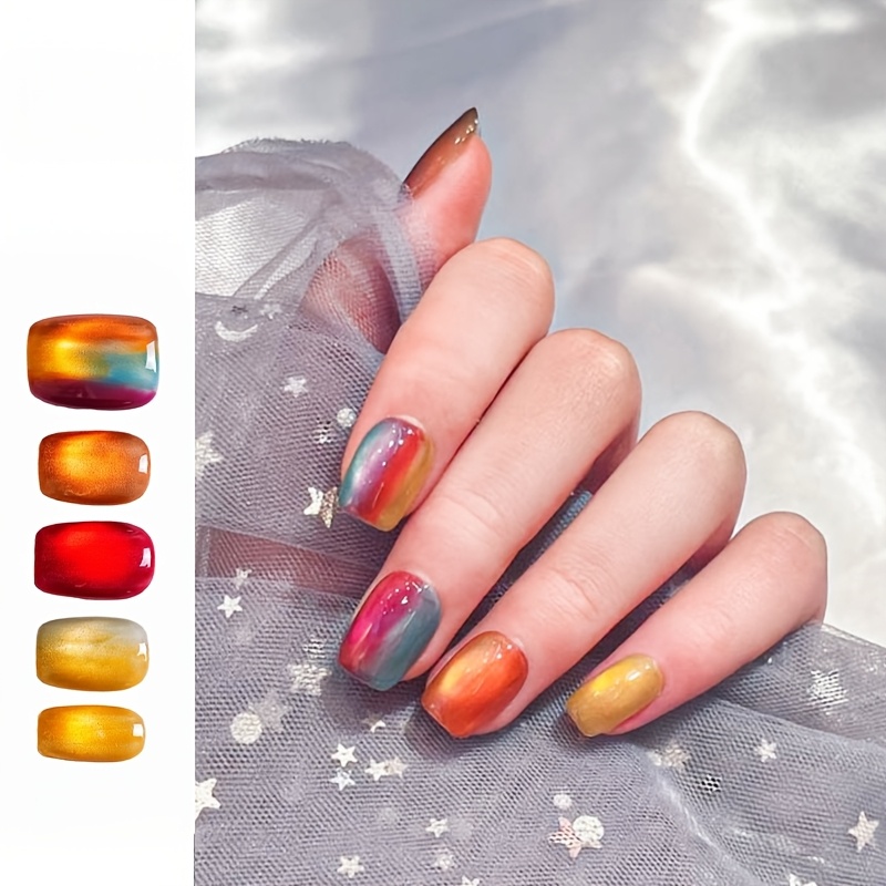 

10pcs Handmade Press-on Nails Set - Short Square, With Autumn & Winter Macaron Gradient Colors - Cute , Easy To Apply & Remove False Nails For A Chic Look,