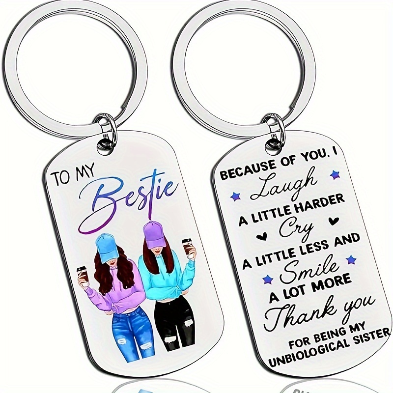 

Stainless Steel Bestie Keychain With Anime-, Engraved Alphabet Oblong Ladies Key Ring, Birthday Gift For Women, Single Piece Decorative Ring Keyring With Thank You Message