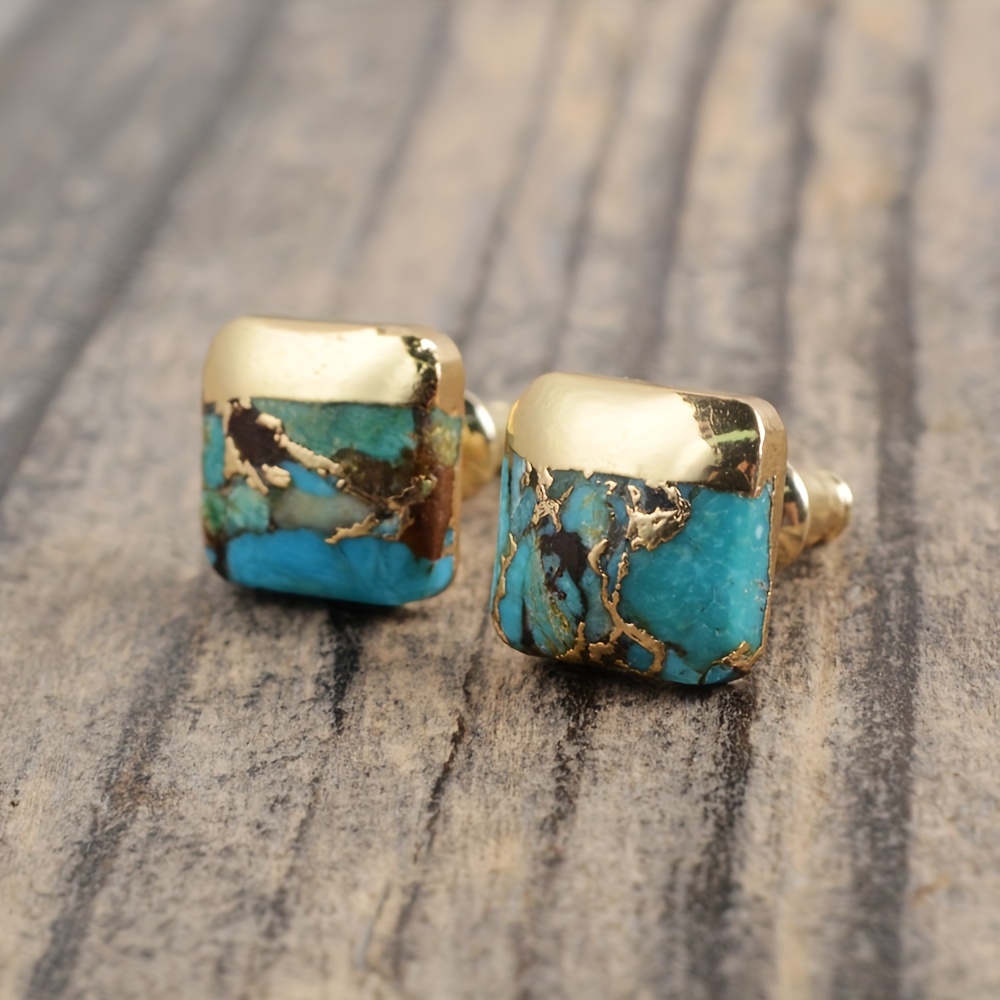 A Pair Of Square Turquoise Stud Earrings